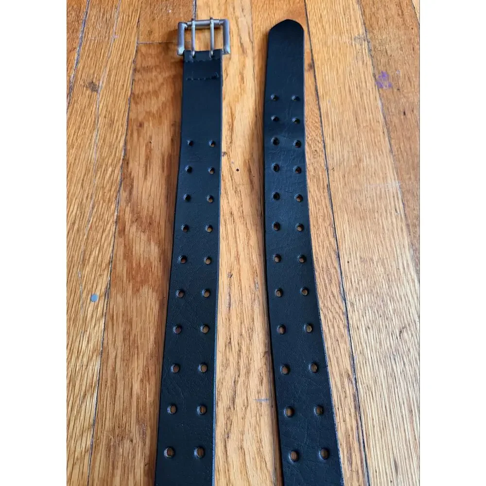 Black Leather Belt w/Dbl Prong Buckle Mens sz 40-44